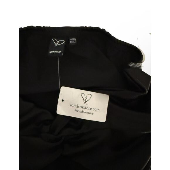 WINDSOR Black Satin Finish Strapless Ruched Mini Dress Size M - Picture 4 of 5